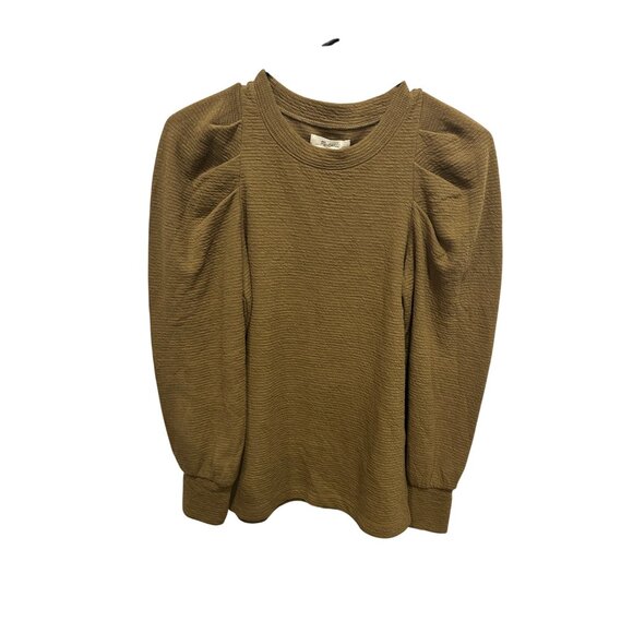 Madewell Womens Puff Sleeve Round Neck Olive Sweater Top SZ XXSmall - Picture 1 of 8